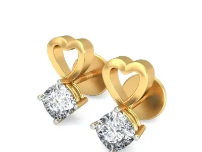 Solitaire Princess Diamond Earrings 3Dm STL OBJ Render Details 3D print model
