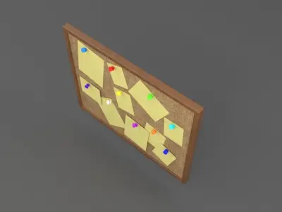 Pinboard bulletin board with sticky notes Low-poly 3D model