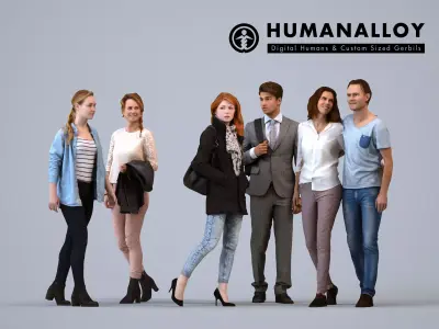 Basics0007 - A set containing 5 models of male and female 3D model