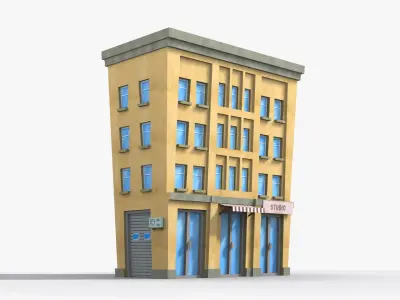 Cartoon Building x14 Low-poly 3D model