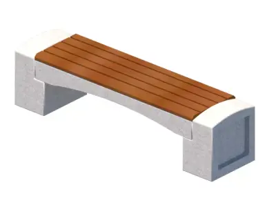 Outdoor bench sitting concrete feet 3D model