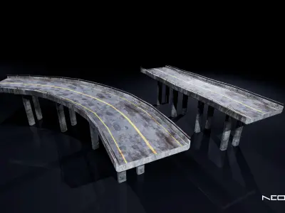 Post Apocalyptic Broken Highways Low-poly 3D model