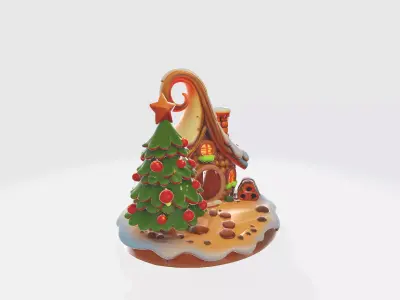 Whimsical Gingerbread Cottage Holiday Environment  Low-poly 3D model