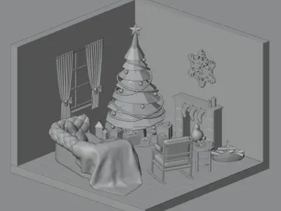 Christmas Living-room Low-poly 3D model
