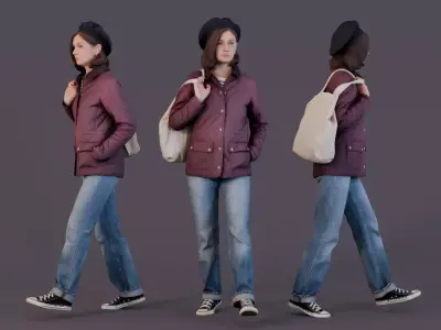 Autumn Walker - Girl in a Quilted Jacket 3D model