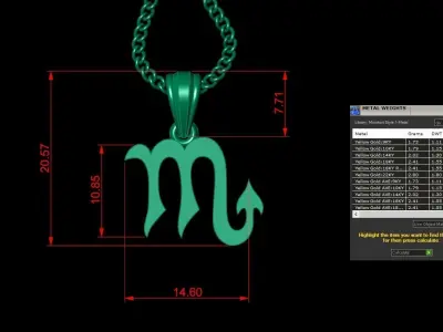 Scorpio Light Gold Pendant Version 5 3D print model