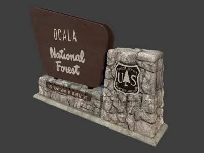 National Forest Stone Sign Low-poly 3D model