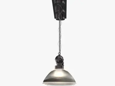 Holophane Glass and Brass Gas Lamp Pendant 3D model