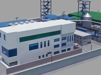 Factory Warehouse Exterior and Interior Low-poly 3D model