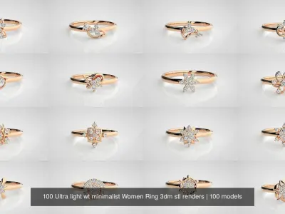 100 Ultra light wt minimalist Women Ring 3dm stl renders 3D Model Pack