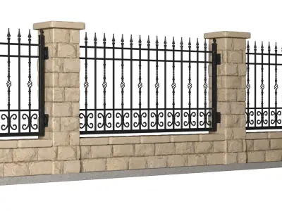 Entrance Driveway Iron Fence Pillars 3D model