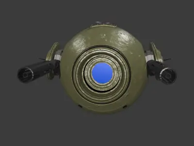 Aged Green Robot Sphere with Blue Light and Functional Details 3D model