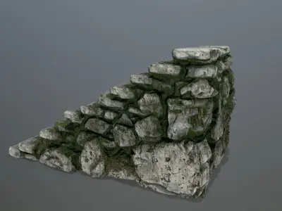 stairs stone wall with moss Low-poly 3D model
