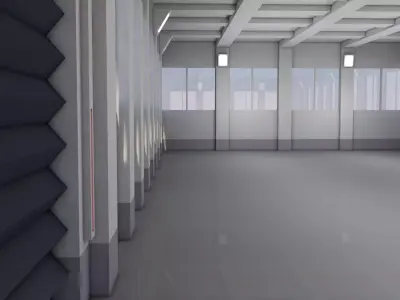Warehouse storage room with doors and windows 3D model