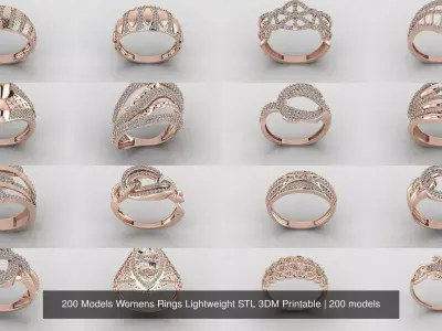 200 Model Files Womens Rings Lightweight STL 3DM Printable 3D Model Pack