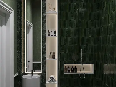 interior bathroom with wallpaper tile and marble color green  3D model