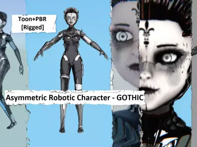 Asymmetric Robotic Character GOTHIC Low-poly 3D model