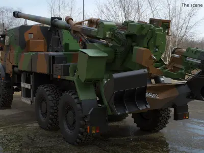  Tactical Wheeled Howitzer Artillery System Rigged for Cinema 4D 