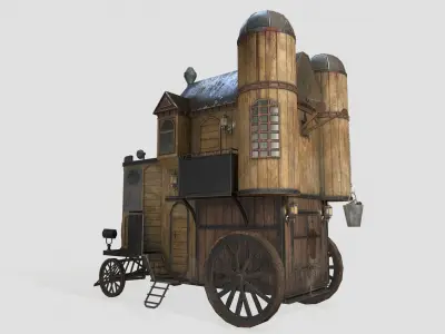 Steampunk house on wheels Low-poly 3D model