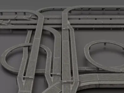 Highway and bridge Low-poly 3D model