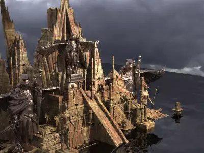 Winged Pyramid City Angel Temples Kit bash 3D model