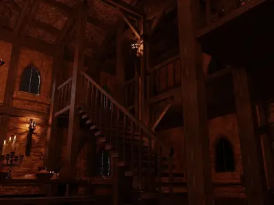 Medieval Tavern Interior and Exterior Low-poly 3D model