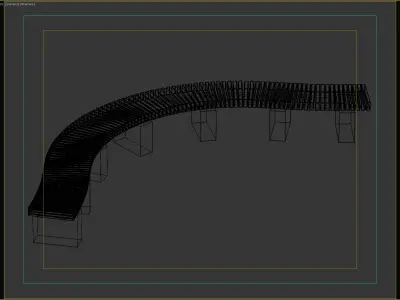Curved Wooden Bench for Urban Parks and Public Spaces 3D model
