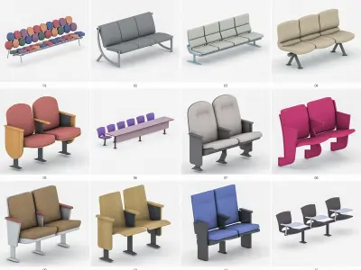 Cinema and Airport Chairs Low-poly 3D model