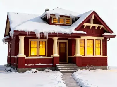 Cozy Red Winter Craftsman Bungalow 3D Model Low-poly 3D model