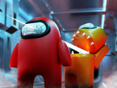 Sci - Fi Among Us Character Duo Low-poly 3D model