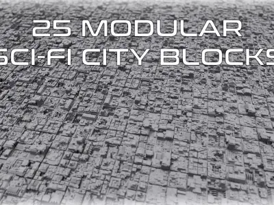 25 Modular Sci-Fi City Block Set Low-poly 3D model