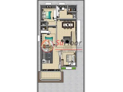 House 11x22m code 496- Sketchup 3D model 3D model 3D model