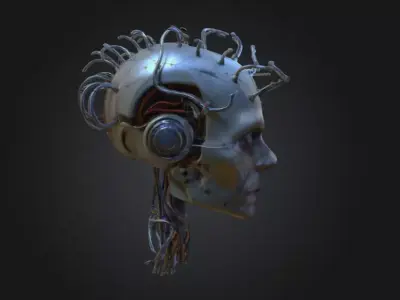 Cybernetic Augmented Human Head Low-poly 3D model