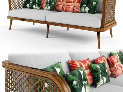 Wooden Rattan Furniture Collection modul4 3D Model Pack