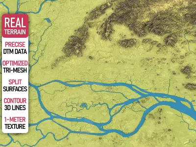 Guangzhou - Topography Terrain Low-poly 3D model