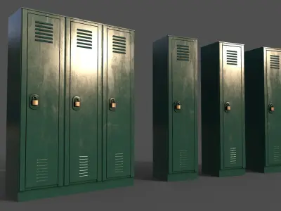 PBR School Gym Locker 01 - Green Dark Low-poly 3D model