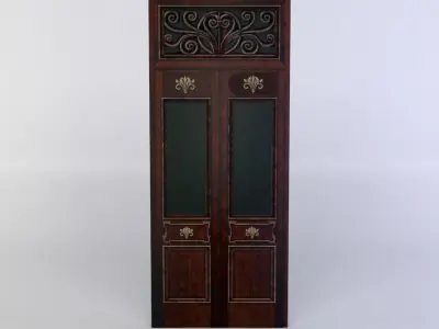 Door wooden with ornate carvings Low-poly 3D model