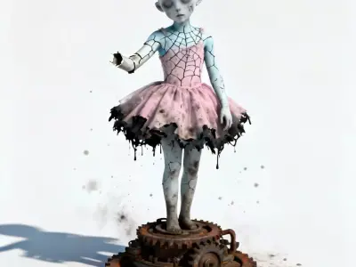 Shattered Porcelain Ballerina Figurine 3D Model 3D model