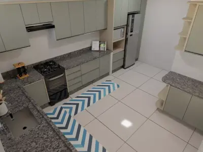 Modern Sage Green and Oak Kitchen 3D model