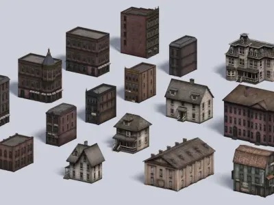 Victorian Old Style Low Poly Buildings Collection Low-poly 3D model