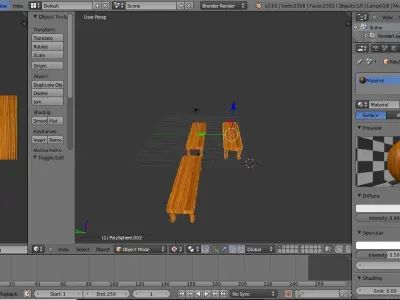 Tabel two wooden benches Low-poly 3D model