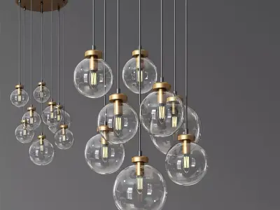 Quentin Glass Globe Brass Chandelier 3D model