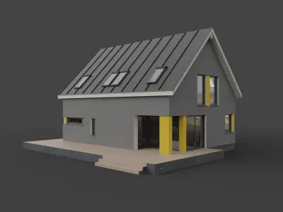 House with attic and interior walls M1 3D model