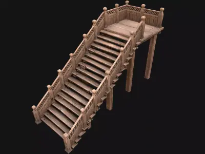 Wooden Stairs Medieval  Low-poly 3D model