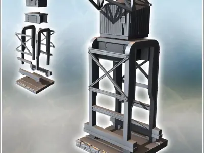 Port industrial crane for rail loading with control cabin at the 3D print model