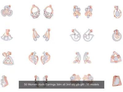50 Women studs Earrings 3dm stl 3mf obj glb gltf 3D Model Pack