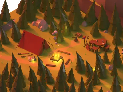 Isometric Camping  Environment - Low poly Low-poly 3D model