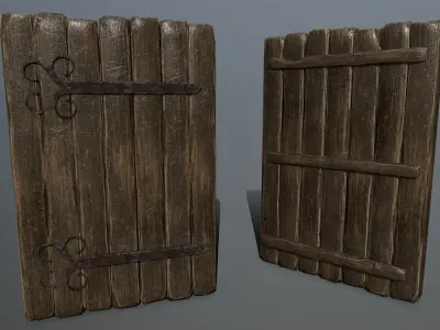 doors pair of wooden Low-poly 3D model