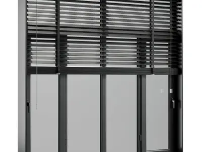 open window - close metal window with metal - leather blinds Low-poly 3D model