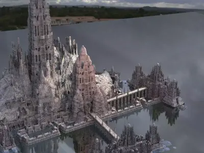 Hellscape architecture Towers and pathways stone designs 3D model